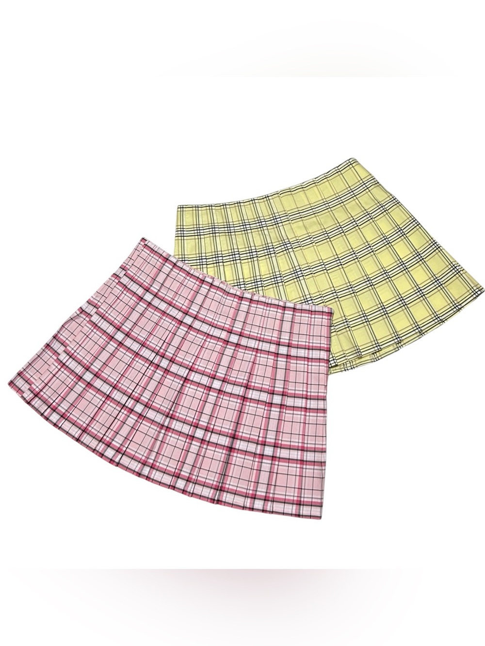 Bundle of 2 Plaid Pleated No Boundaries Mini Skirts Pink & Yellow size 19